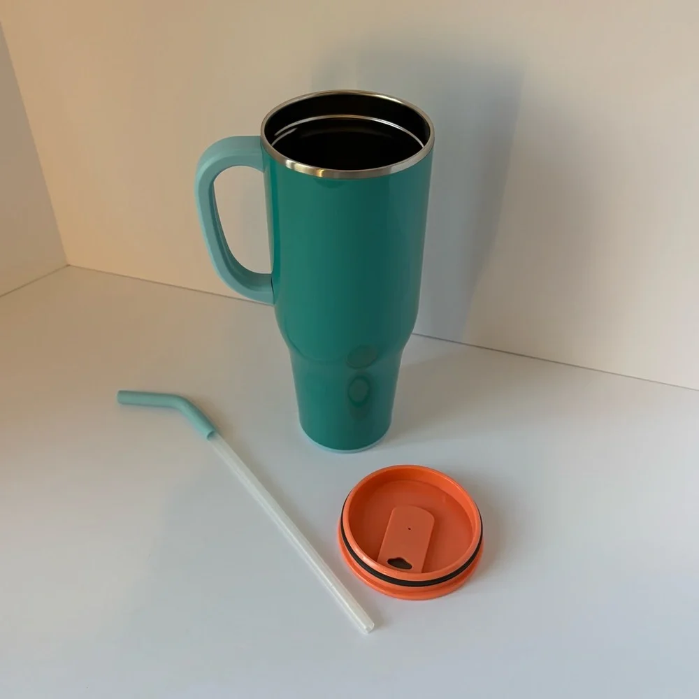 Swig Life Mega Mug with Handle Insulated Tumbler Lid Straw 40 oz Teal Coral EUC - Picture 4 of 16